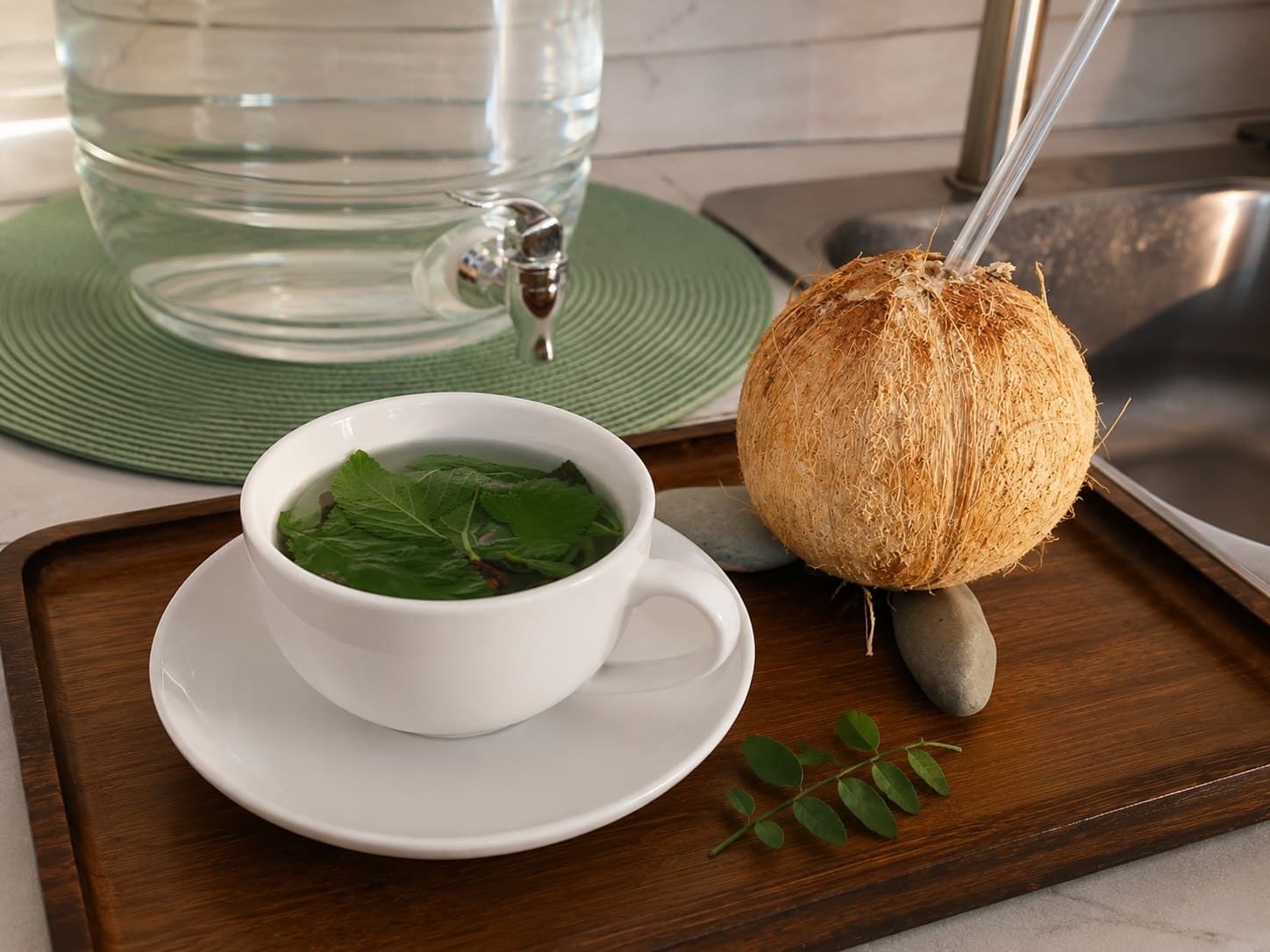 Fresh pipa and warm tea prepared to welcome a Vitalara guest