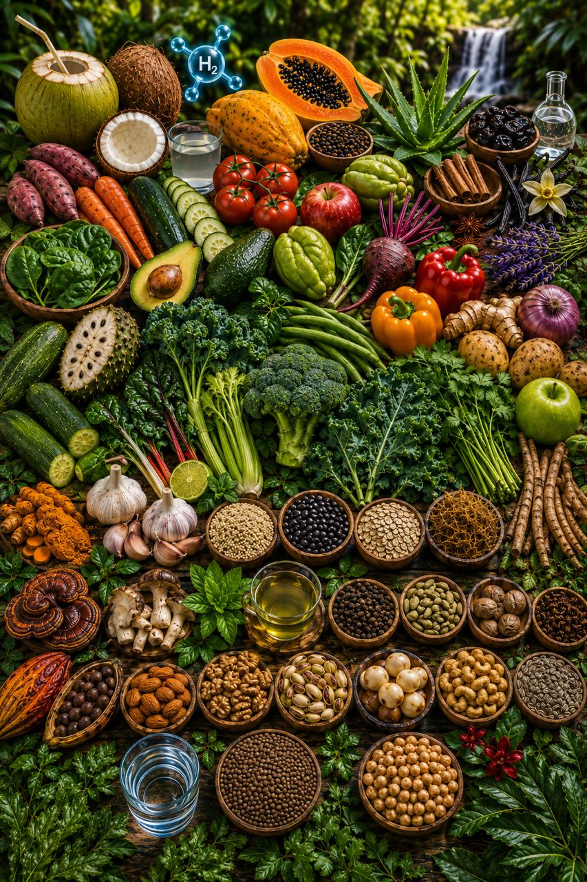 Fresh vegetables, fruit, nuts, seeds, and herbs used in Vitalara nourishment routines